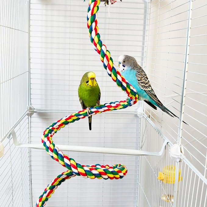 Bird Rope Perch & Birds Swing Set - Bird cage Accessories, Rope perches for Conures, Parrots,Cockatiel,Lovebird,Budgerigar,Parakeet perches for cage,Birds perches