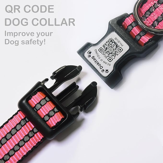 Reflective Dog Collar with Apple AirTag Holder & QR Code Pet ID Tag,Soft Nylon Adjustable Dog Tracker Collar with Safety Lock for Small Dogs (Rose Red, S)