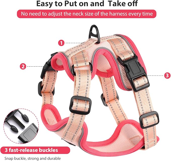 Rttochfy Cat Harness and Leash Set, Adjustable and Reflective Cat Vest, Escape Proof Kitten Harness, Easy to Put on with 3 Buckles for Cats Walking and Traveling (Pink, M)