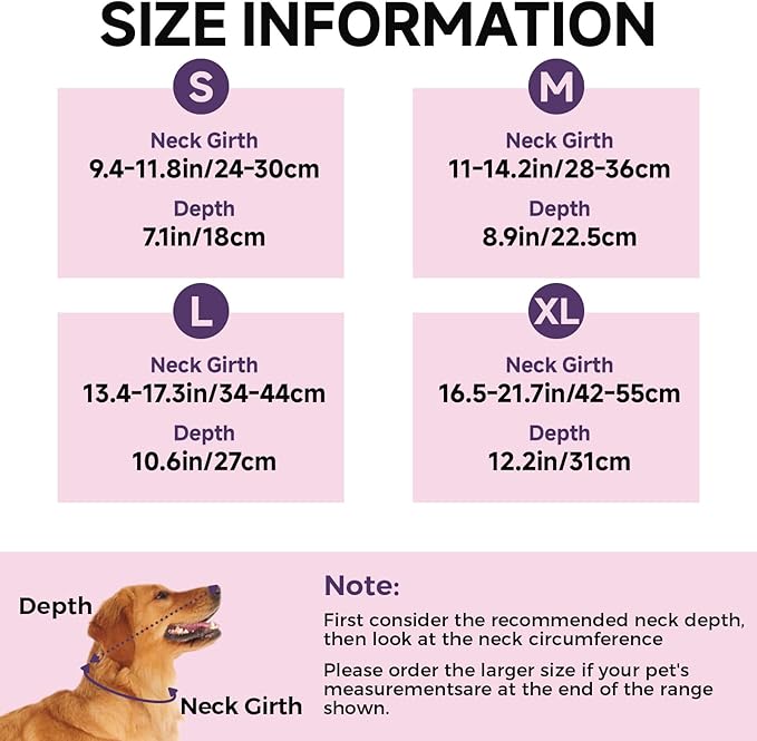 Dog Cone Collar M, Soft Cones for Large Medium Small Dogs,Adjustable Dog Cone Alternative to Stop Licking, Comfy Elizabethan Collar for After Surgery Wound Healing & Hot Spots Purple