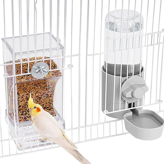 No Mess Bird Feeder Water Dispenser Set, Bird Feeder for Cage, Cage Accessories for Cockatiels, Finches, Budgies and Canaries