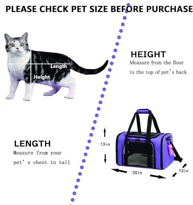 Cat Carrier Dog Carrier Pet Carrier Cat Bags for Small Medium Cats Dogs Puppies of 15 Lbs,of Airline Approved Small Dog Bag Soft Sided,Collapsible Travel Puppy Carrier (Large, Purple)