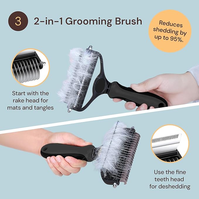 Sunny & Honey Dog Grooming Kit & Shampoo Bundle Pack - 16 oz Coconut Honey Shampoo & Conditioner Set - 8 oz Breeze Dog Deodorizing Spray - Deshedding Brush - Microfiber Towel