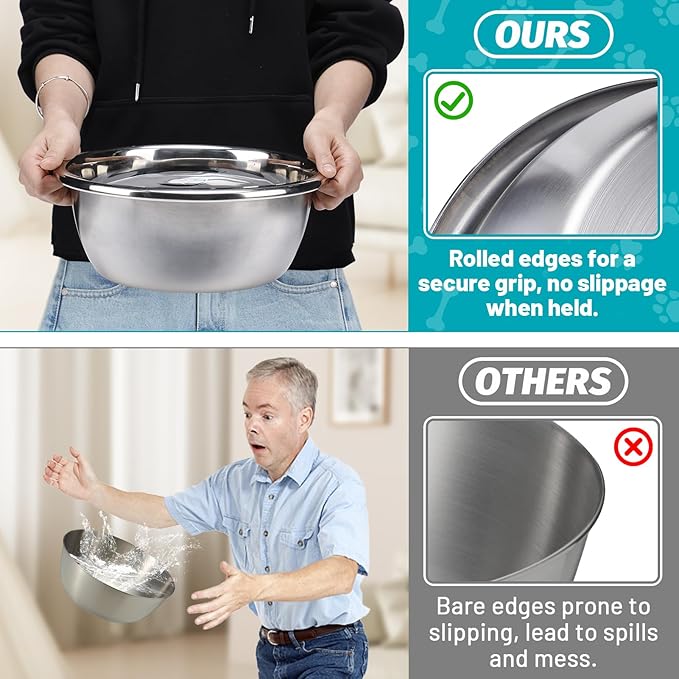 2Pcs 1.3 Gallons Large Dog Bowls - Food Grade Stainless Steel Metal Water Bowl, Ample Capacity & Easy to Clean Food Bowls for Large X-Large Dogs Indoor Outdoor