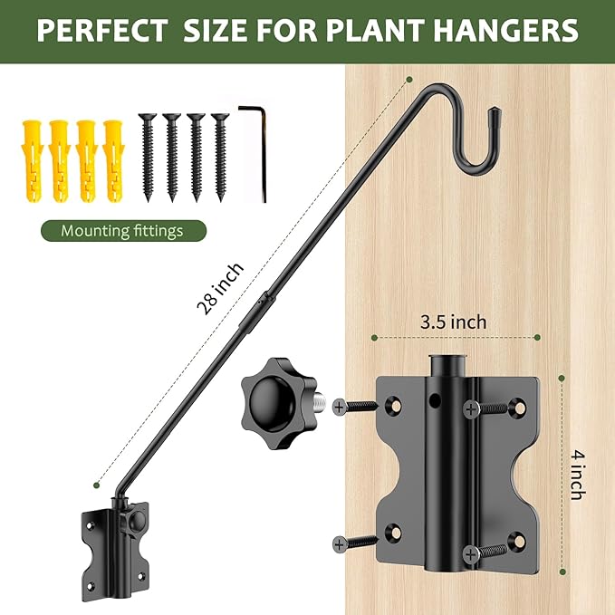 Wall Mount Heavy Duty Deck Hook-28 Inch Extended Reach Plant Hangers Outdoor -Bird Feeder Hanger for Deck Railing-Fence Plant Bracket Hooks for Hanging Hummingbird Feeders,Lanterns, More
