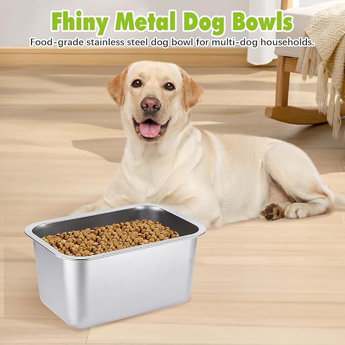 Fhiny 2 PCS Stainless Steel Dog Bowl, 2 Gallon Capacity Durable Metal Water Dish for Large Dogs, Indoor/Outdoor, Dishwasher Safe