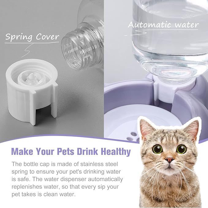 Dog Bowls, Cat Food and Water Bowl Set with Water Dispenser and Stainless Steel Bowl for Cats and Small Dogs - Purple