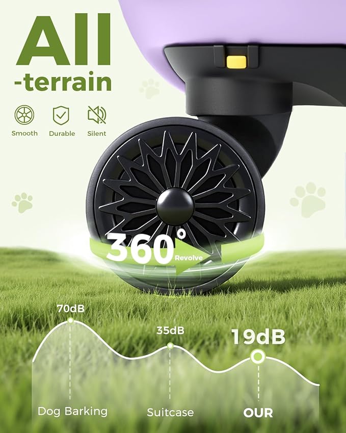 Lekereise Cat Carrier with Wheels (Purple), 180° Wide Open Rolling Cat Carrier for Social Outings, Stylish Design for Coffee Shops/Shopping, Soft-Sided Travel Tote for Cats & Small Dogs