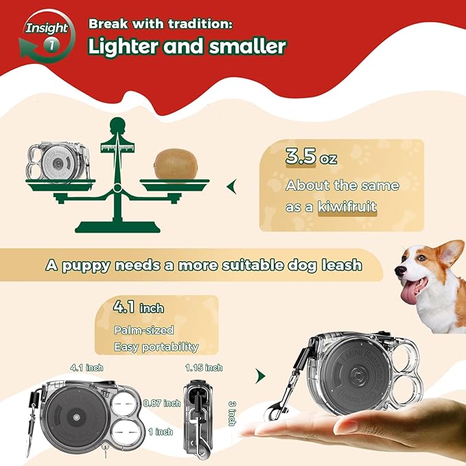 10ft Retractable Dog Leash for Small Dogs, Puppies, and Cats, 360° Tangle-Free, One-Handed Brake, Applicable to Pets of Small Size