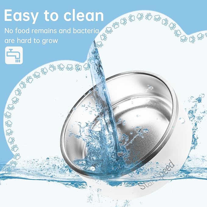 StarSpeed Stainless Steel Dog Bowl. Water Bowls for Large Dogs with Rubber Bottom, Drop Resistant and Durable, Keeps Cold, Holds 8 Cups of Water, Fits Different Size Dog Bowls. (64oz, White)