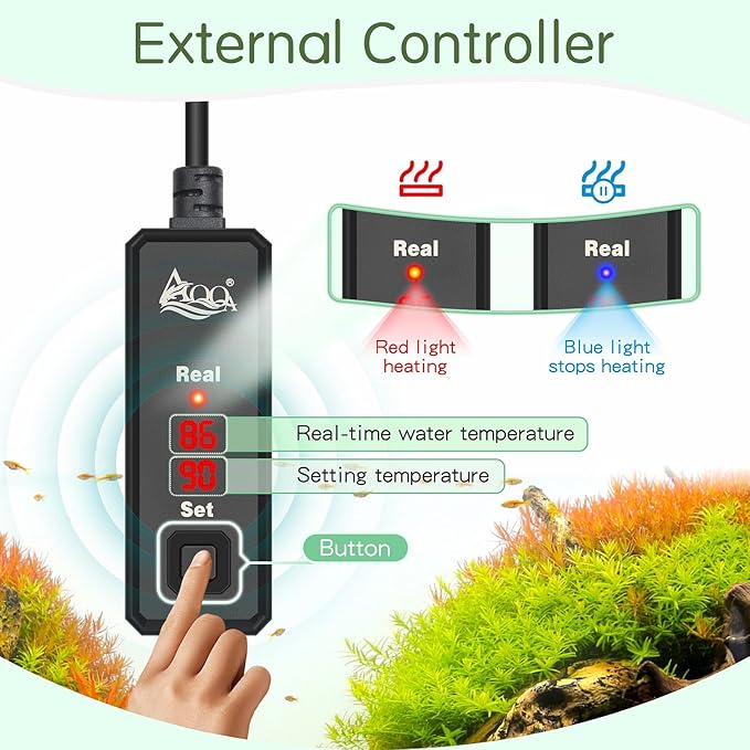 AQQA Fish Tank Heater,Aquarium Heater 50W 150W 250W 400W 500W 800W for 3-220 Gal,Set Temperature 59℉-93℉ Temperature Accuracy,Out of Water or High Temperature Automatic Power Off (150W to 15-30 gal)