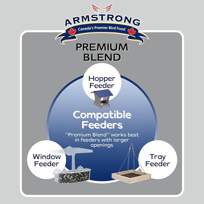 Armstrong Wild Bird Food Premium Blend, 14.3 Pounds - with White Millet, Black Oil Sunflower, Wheat, Peanuts, Striped Sunflower and Safflower for Northern Cardinals and Black-Capped Chickadees
