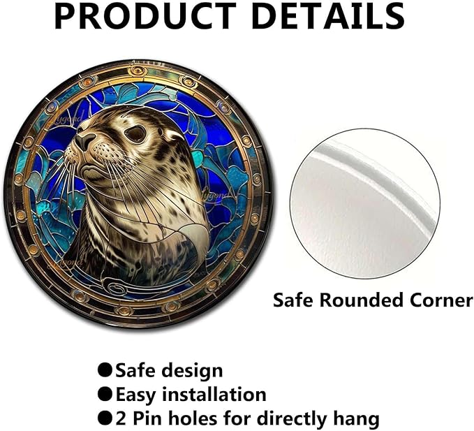 Lygond Metal Sign Tin Sign Circular Stained Glass Harbor Tin Sig For Pet 12×12 Inches