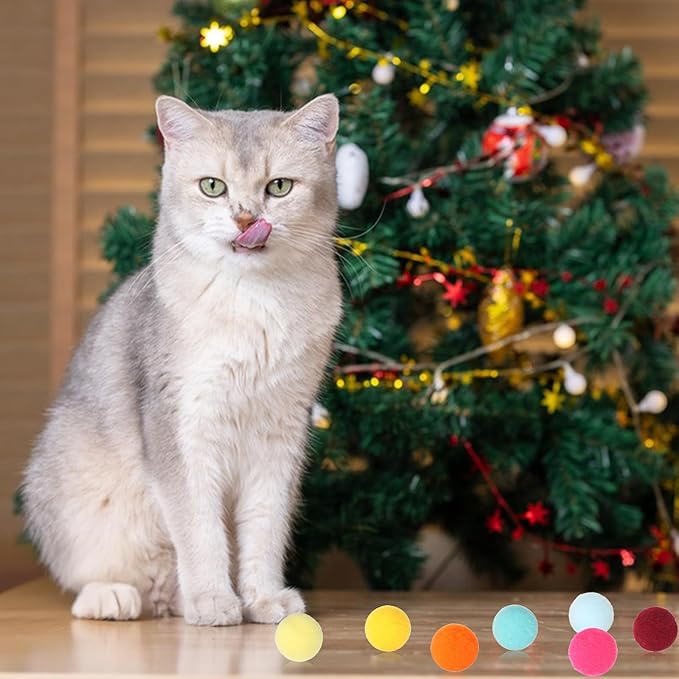 60 Pcs Cat Toy Balls 1-inch Colorful Cat Pom Pom Balls Soft Interactive Cat Balls Cat Play Toy Cat Exercise Toys Cats Interactive Playing Quiet Ball Fuzzy Kitten Ball for Cat Pet