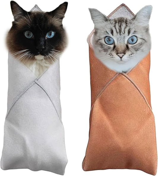2PCS Cat Wrap for Cutting Nails, 21x21in Self-Adherent Pet Cat Grooming Wrap for Medicine, Nail Clipping, Teeth Brushing, Ear Cleaning | Anti-Escape Anti-Bite Anti-Scratch (Solid)