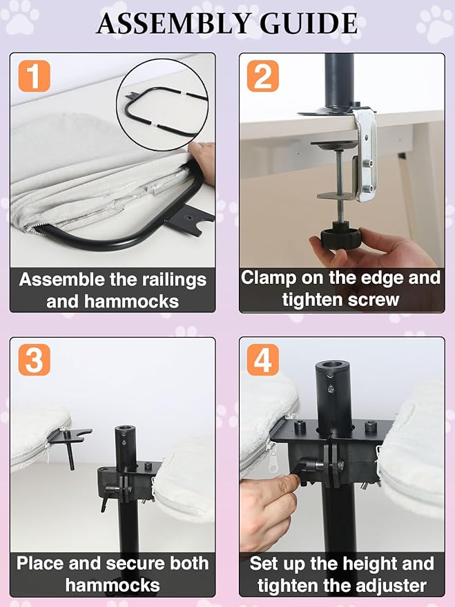 Double Cat Desk Bed - Desktop Attachment Two Cat Perch for Home Office, Spinnable Indoor Desk Mounted Hammock Bed, 2 Elevated Nest for Table, Double Kittens Clamp Hammock for Table(Black)