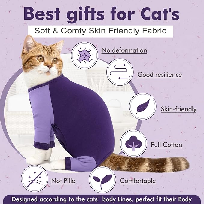 DENTRUN Cat Recovery Suit - Hair Sticky Onesie, Kitten Surgical Cone Alternative Shirts for Female Male Recovery After Surgery, Hair Spreading Prevent Clothes Pajama Apparel for Cats Only