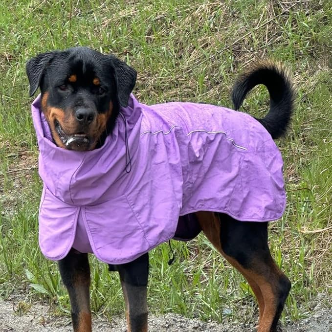 Spark Paws Dog Raincoat, Waterproof Windproof Rain Jacket, for Small Medium Large Extra Large Dogs, Reflective Breathable Full-Body Coverage Dry Suit - Purple - 2XL