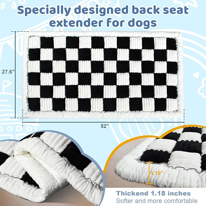 Backseat Dog Bed Mat for Car: 27.6" x 52" Non-Slip Dog Bed for Back Seat - Soft and Comfortable Dogs Blanket - Washable Travel Pet Mat Seat Protector Fit for Back Seat Cover, Grid