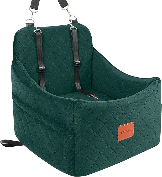 Dog Booster Car Seat for Dogs up to 35lbs, Safety Pet Car Seats with Anti-Slip Bottom, Travel Booster Dog Bed with 2 Storage Pockets (Green, Medium)