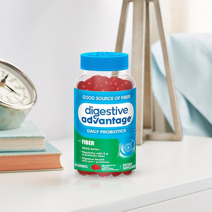 Digestive Advantage Prebiotic Fiber Gummies + Probiotics for Gut Health, 5g Prebiotic Fiber Plus 1 Billion CFU Probiotic, Supports Digestive Health & Regularity, (60ct Bottle) Strawberry Flavor*