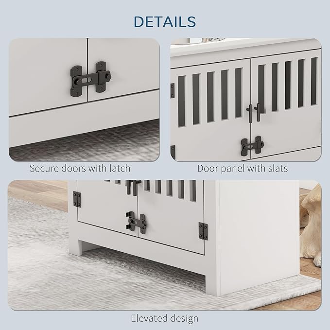 PawHut Large Elevated Dog Bowls with Storage Cabinet - 37L Capacity, Raised Dog Bowl Stand Feeding Station, White