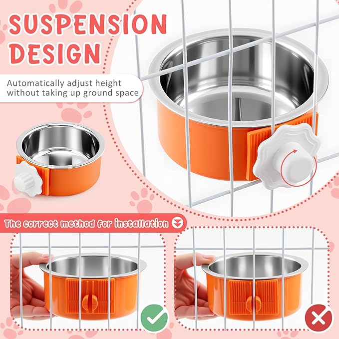 LemonRoad 12 Pcs Crate Dog Bowls Set Removable Stainless Steel Kennel Pet Hanging Food Water Feeder Bowl Cage Coop Cup for Puppy Medium Dog Cat Rabbit Ferret Bird