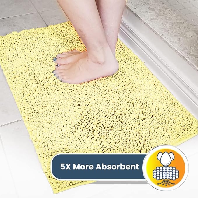 Muddy Mat® AS-SEEN-ON-TV Highly Absorbent Microfiber Door Mat and Pet Rug, Non Slip Thick Washable Area and Bath Mat Soft Chenille for Kitchen Bathroom Bedroom Indoor and Outdoor - Yellow 36" x 120"