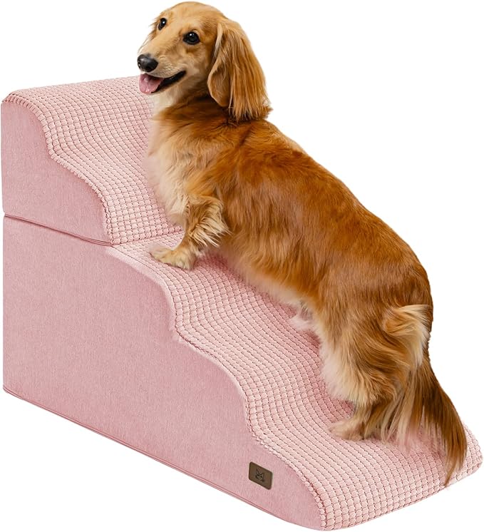 Dog Step for Bed, Dog Stair 5-Step 35D Pet Stair 22.8" H for High Bed or Sofa Non-Slip Balanced Pet Step Indoor, Pink