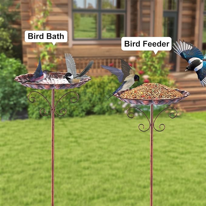 Small Metal Bird Bath for Outside, 10" Dia Bowl Bird Baths Feeder Bowl for Outdoors, Vintage Birdbaths Standing for Garden Patio Yard Lawn Decor (Bronze)