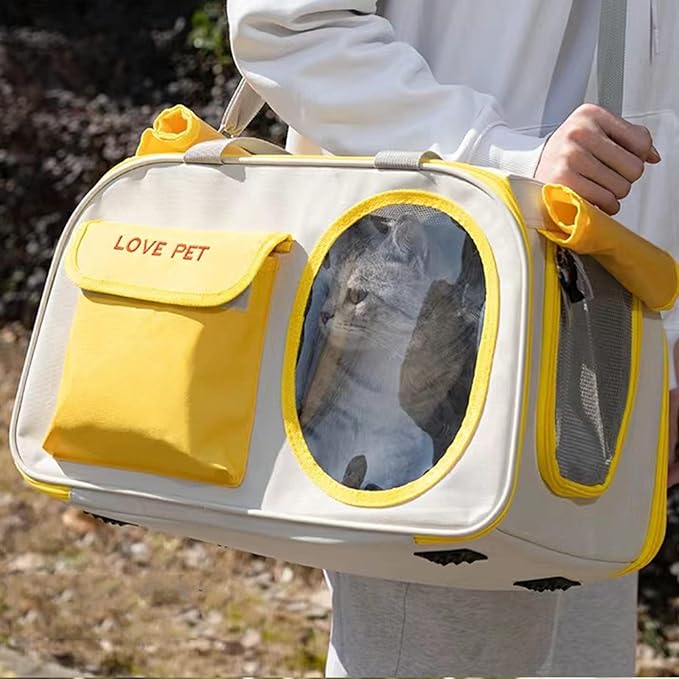 Pet Carrier for Small Cats Dogs, Dog Carrier Travel Bag with Adequate Ventilation, Locking Safety Zippers, Padded Shoulder and Carrying Strap (Yellow)