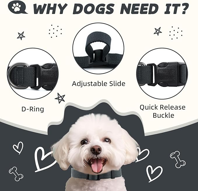 Grey Dog Collar for Small Dogs, Breathable, Anti-Odor & Soft, Comfortable for Sensitive Skin Puppies, 90% Bamboo Rayon, Adjustable Quick-Release Buckle Pet Collar for Chihuahuas Frenchie