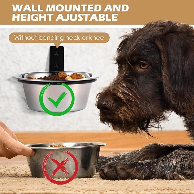 Dandat 6 Pack Elevated Dog Bowls 25 oz Wall Mounted Bowl Stainless Steel Adjustable Height Raised Puppy Metal Food and Water Bowls for Cat, Puppy, and Dogs