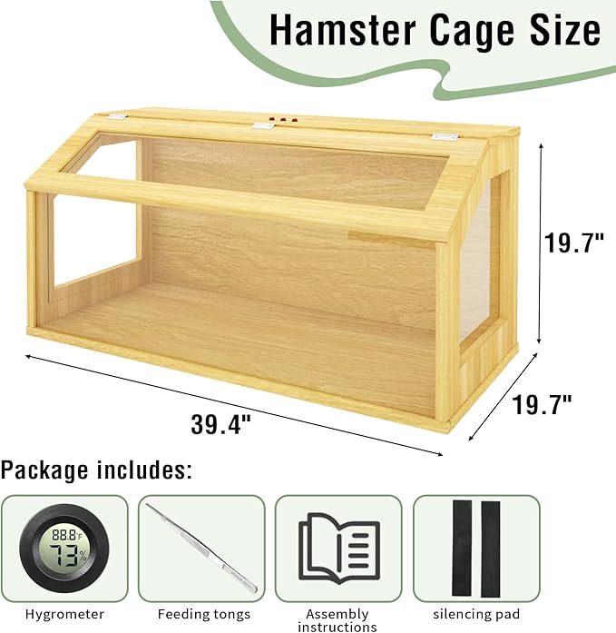 40" Large Hamster Cage, Chewproof Gerbil Cages and Habitats, Openable Top Roof Window with Silencing Pad, Wooden Guinea Pig Cage for Small Animals, Dwarf and Syrian Hamster, 40 x 20 x 20 Inches