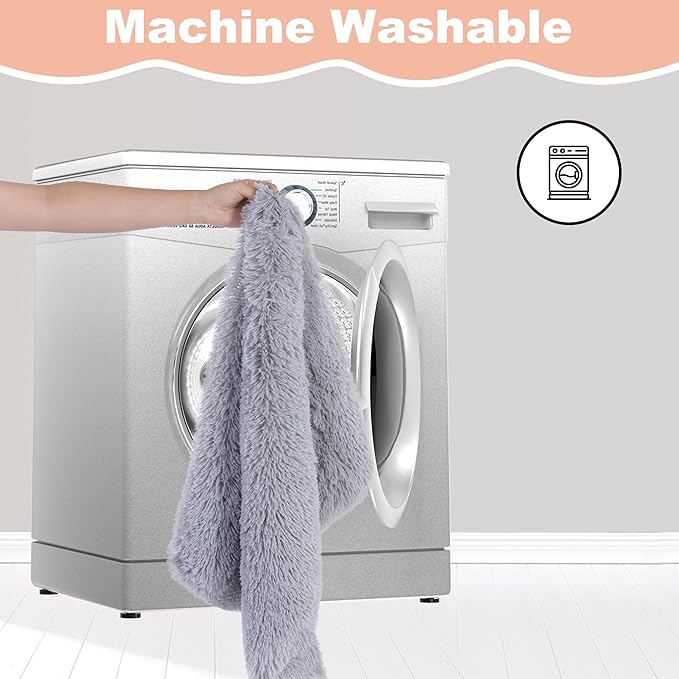 Bedfolks Waterproof Dog Crate Pad, Extra Large, Plush Faux Fur Washable Dog Kennel Bed 41"x27", Solid Light Grey