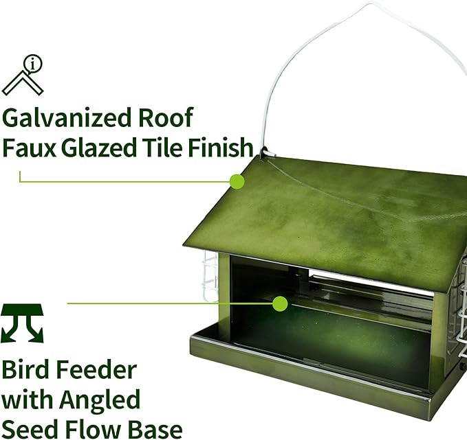 Solution4Patio Green Outdoors Hanging Bird Feeder, All Metal, Double Suet Cake and Large Capacity, Hopper Tray & Weatherproof for Finch, Cardinal & Chickadee #B101E01-US Squirrel-Proof
