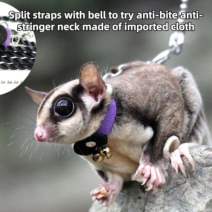 Sugar Glider Traction Rope Strap Anti-Biting Chain Rope, Small Animal Walking Collar Harness with Lead Leash for Hamster Gerbil Rat Mouse Ferret Chinchilla Squirrel (Purple)