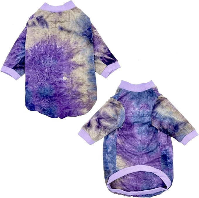 D.E.E Cotton Dog Shirts Large Tie Dye Dog Clothes Lightweight Girl Boy Big (Purple, L(15.7" Back 21.3" Chest))