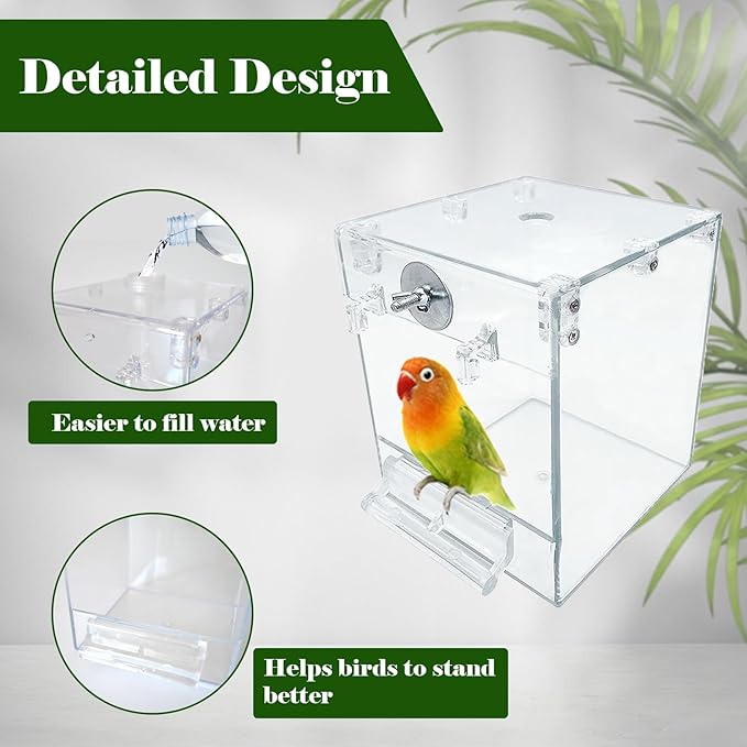 kathson Bird Bath for Cage,2 Pcs Hanging Bird Bath Box No-Leakage Parrot Shower Tub with Water Injectors Birds Bathing Accessory for Parrots Canary Lovebirds Conures Parakeets