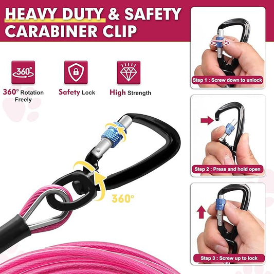 Snagle Paw Dog Leads for Yard 70FT-1000LBS Break Strength,Heavy Duty Tie Out Cable for Dogs with Swivel Lockable Hook & Spring,Chew Proof Dog Chain for Outside,Dog Run Cable for Medium Large Dogs