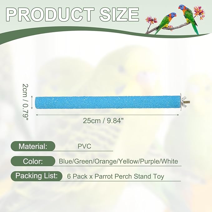 Parrot Perch, Wooden Parrot Perch Stand Toy, Paw Grinding Stick, Bird Cage Accessories, 9.84 x 0.8in (6 Colors, 6 Pcs) Birds Toys Intended for Cage/Parakeets/Conure/Budgie