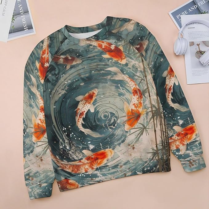 Womens Long Sleeve Tops Y2k Japanese Art Print Sweatshirts Fall Pullover for Women Crewneck Vintage Shirts Boho Tops