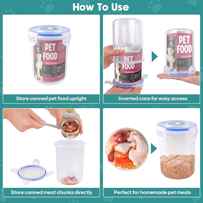Canned Cat Food Storage Lids,Reusable Airtight Can Cover Pet Food Sealer - Keeps Dog Food Storage Container Food Fresh, Cat Food Container Eliminates Odor, Easy To Use With SUS 304 Spoon,Can Opener
