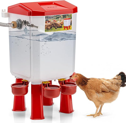 Automatic Chicken Waterer Filtered Float-Controlled Chicken Waterer 2 Gallons Large Watering System Poultry Water Feeder Kit with 60 Inch Metal Hose for Duck Quail Turkey Chick