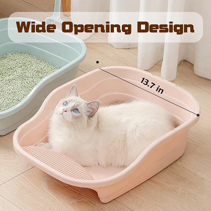 Small Cat Litter Box with High Sides,Cat Boxes for Indoor Cats,Cat Litter Pan for Kitty,Litter Box with Low Entry,Non-Slip Pedal,Easy to Clean,Anti-Splashing (Blue)