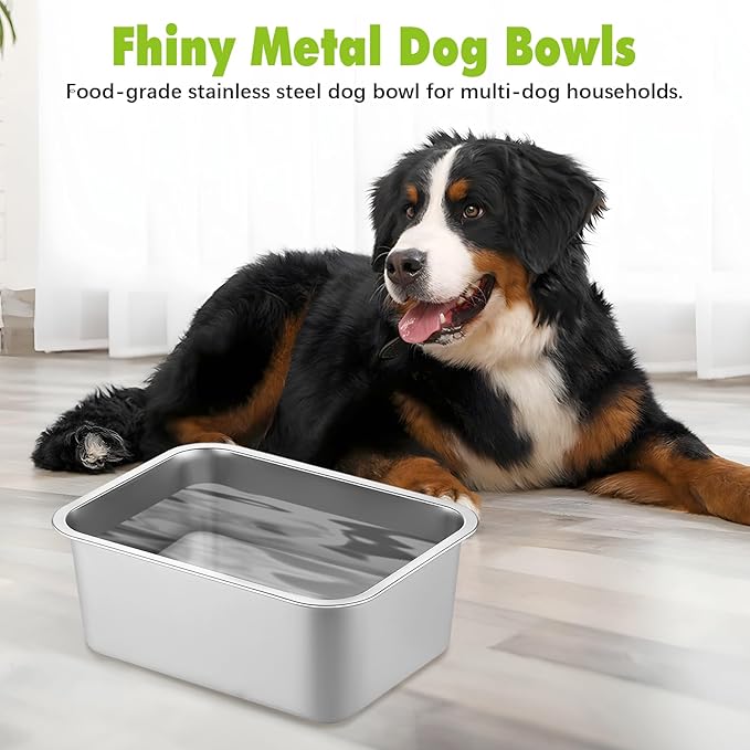 Fhiny 2 PCS Stainless Steel Dog Bowl, 3 Gallon Capacity Durable Metal Water Dish for Large Dogs, Indoor/Outdoor, Dishwasher Safe