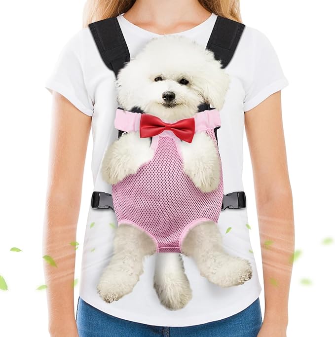 Pet Carrier Backpack, Hands-Free Adjustable Dog Front Carrier Legs Out & Easy-Fit Dog Backpack Carrier for Hiking Camping Traveling Cycling for Small Dogs and Rabbits (Medium, Pink)