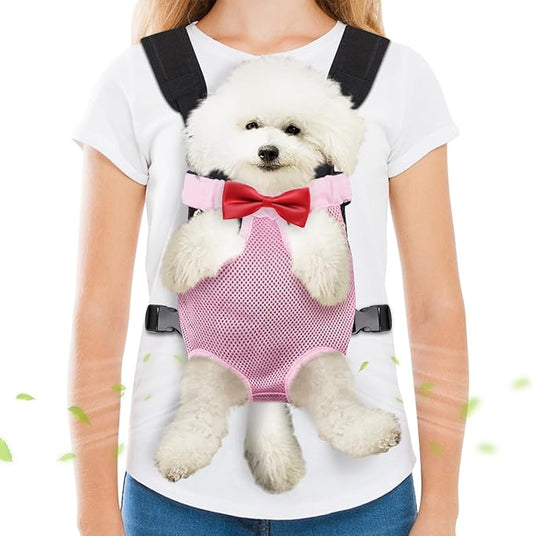 Pet Carrier Backpack, Hands-Free Adjustable Dog Front Carrier Legs Out & Easy-Fit Dog Backpack Carrier for Hiking Camping Traveling Cycling for Small Dogs and Rabbits (Medium, Pink)