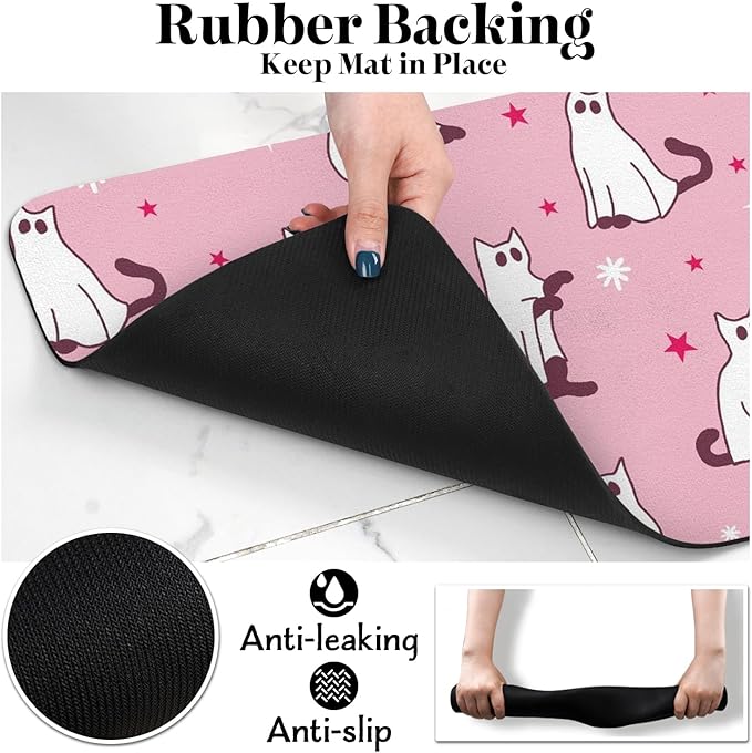 Halloween Dog Food Mats for Floors Pink, Absorbent Dog Bowl Mat for Food and Water, Quick Dry Pet Cat Food Mat Non-Slip Pet Supplies