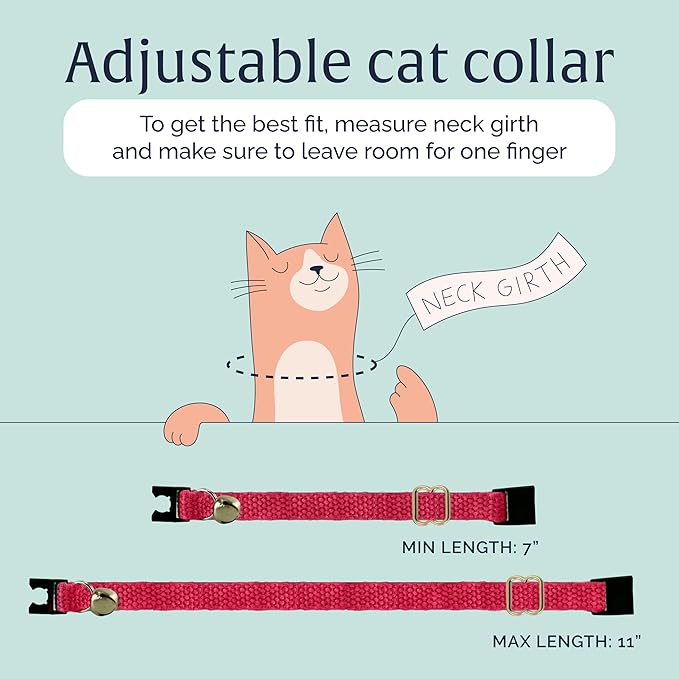 Hepper Hemp Safety Breakaway Cat Collar with Bells - Adjustable Large to Small Kitten Collar with Bell - Cat Collars for Girl Cats/Cat Collars for Boy Cats - Minimalist Cute Cat Collar with Cat Bells